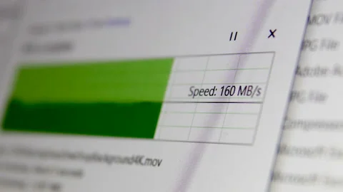 Copy a File Folder on Server Cloud with high internet speed. Closeup of Trans Stock Footage 138863039