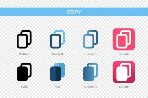 Copy icon in different style. copy vector icons designed in outline, solid,.. Stock Illustration