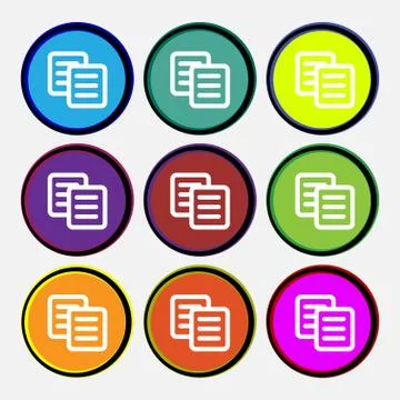 Copy icon sign. Nine multi colored round buttons. Vector Stock Illustration
