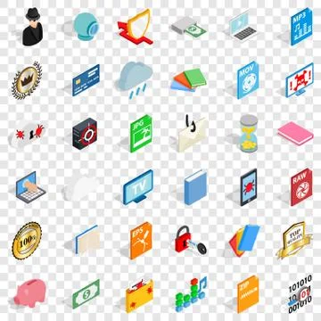 Copy icons set, isometric style 库存插图