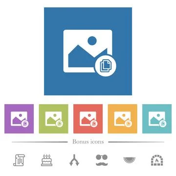 Copy image flat white icons in square backgrounds Stock Illustration