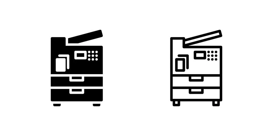 Copy machine icon set for office printing, scanning, and duplication tasks Stock Illustration