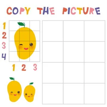Copy the mantis picture using the grid, education game for children. Kids lea Stock Illustration