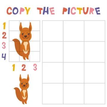 Copy the mantis picture using the grid, education game for children. Kids lea Stock Illustration