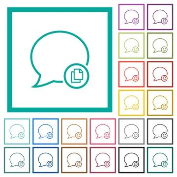 Copy message outline flat color icons with quadrant frames Stock Illustration