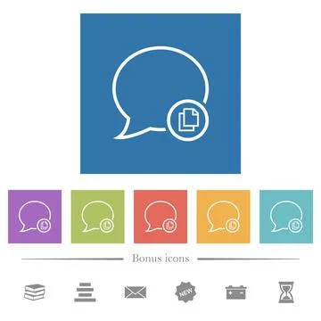 Copy message outline flat white icons in square backgrounds Stock Illustration