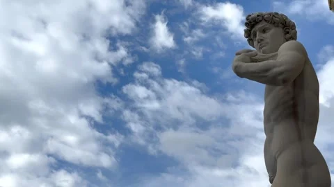 Copy of Michelangelo statue David in front of Palazzo Vecchio in Florence Stock Footage 242146719