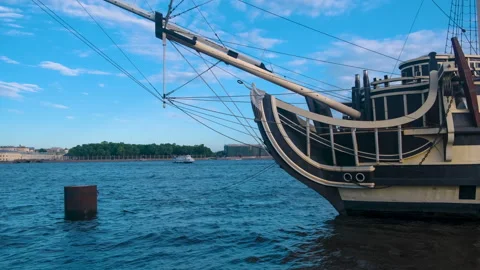 A copy of an old ship on the Neva River in St. Petersburg Stock Footage 304295009