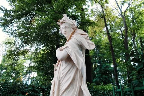 A copy of an old statue made of artificial marble in the Summer Garden Stock Photos