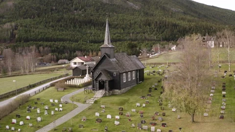 Copy Of An Older Church That Burned Down. Heidal Church In Sel Stock Footage 164438387