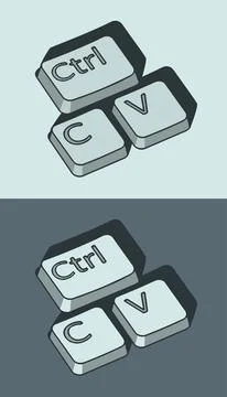 Copy paste keys stylized ironic illustrations Stock Illustration