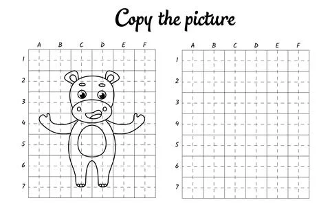Copy the picture. Draw by grid. Coloring book pages for kids. Handwriting pra Stock Illustration