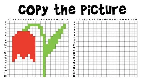 Copy the picture. Repeat the cell pattern. Draw by square Tulip Stock Illustration