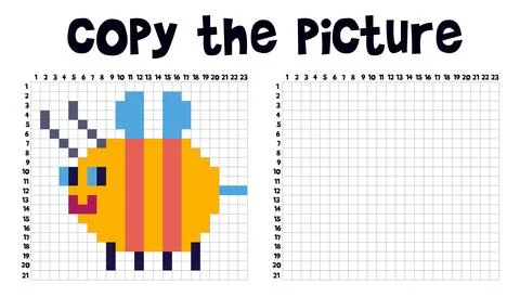 Copy the picture. Repeat the cell pattern. Draw by square Bee Stock Illustration