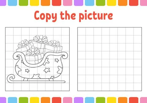 Copy the picture. Winter theme. Coloring book pages for kids. Education devel Stock Illustration
