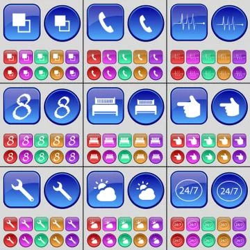 Copy, Receiver, Pulse, Eight, Bed, Hand, Wrench, Cloud, 24/7. A large set of mul Stock Illustration