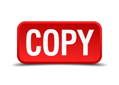 Copy red three-dimensional square button isolated on white background Stock Illustration
