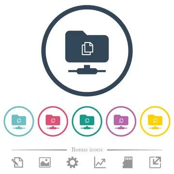 Copy remote file on FTP flat color icons in round outlines Stock Illustration