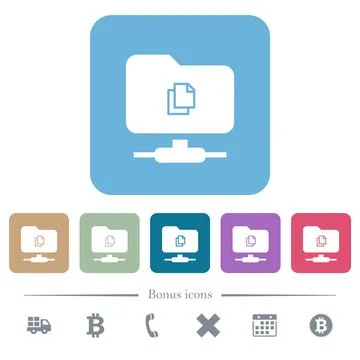 Copy remote file on FTP flat icons on color rounded square backgrounds Stockillustratie