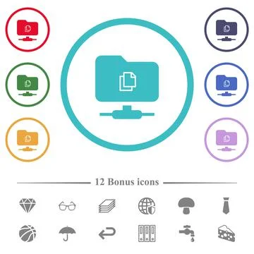 Copy remote file on FTP flat color icons in circle shape outlines Stock Illustration