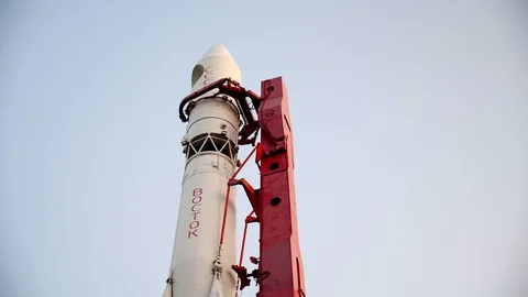  A copy of the rocket Yuri Gagarin on the launch pad. Stock Footage 130031550