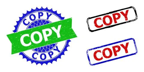 COPY Rosette and Rectangle Bicolor Stamp Seals with Unclean Surfaces Stock Illustration