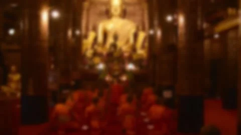 Copy space blurry background of praying young children monks in temple by b.. Stock-Footage 280102670