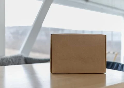 Copy-space box on table against background of cloudy autumn day Stock Photos