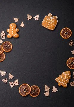 Copy space with Christmas decor elements of gingerbread Stock Photos