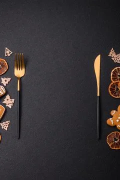 Copy space with Christmas decor elements of gingerbread Foto stock