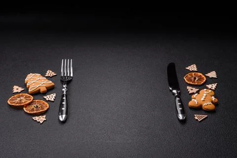 Copy space with Christmas decor elements of gingerbread Foto stock