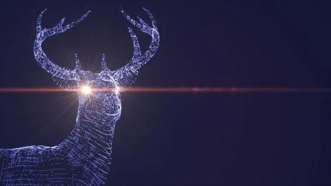 Copy space. Close up of deer. Glowing eyes of a deer. Particle Animal Figure.  Stock Illustration