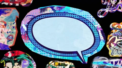 Copy space comic bubble animated with stickers and graffiti. pop culture re.. Stock Footage 238937776