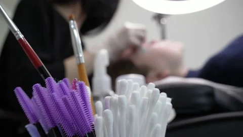 Copy space extension eyelashes Video stock 148556913