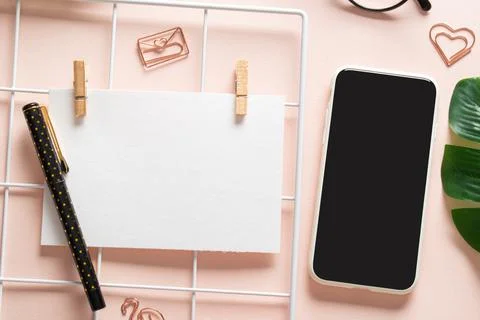 Copy space. Flat lay, top view. Make room for the text. Blogging in the workp Stock Photos