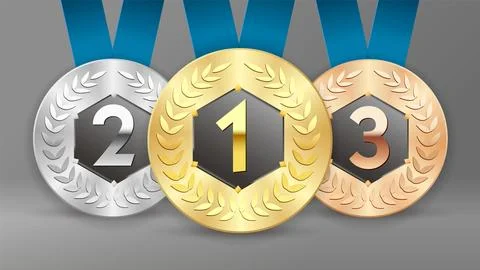 Copy space Gold, Silver and Bronze award medal set Stock Illustration