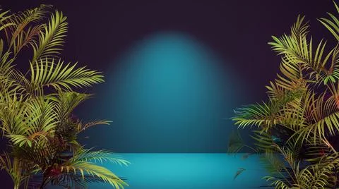 Copy space gradient colorful background with tropical plants leaves Stock Photos