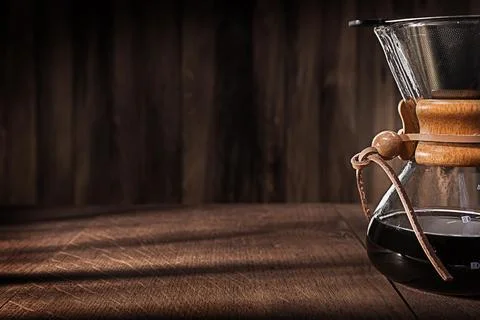 Copy Space Image. Glass Coffee Dripper. Hot Fresh Brewed Flavoured Coffee. Stock Photos