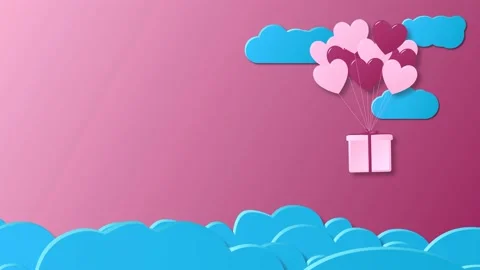 Copy space loop animation. Gift box and pink red hearts Balloon flies in the sky Stock-Footage 142476083