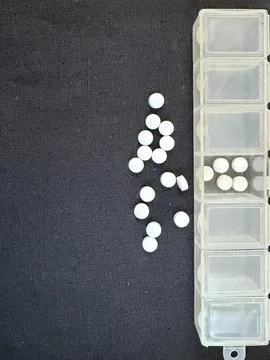 Copy space with medication in a weekly dispenser Stock Photos