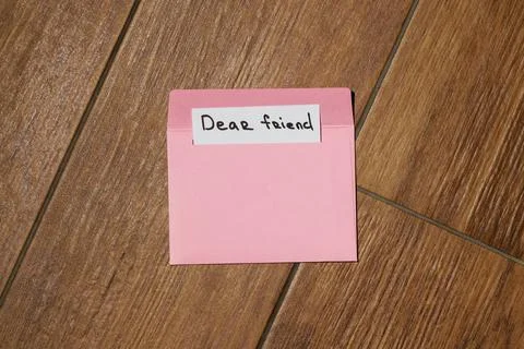 Copy space message pattern envelope white paper label that reads dear frien.. Stock Photos