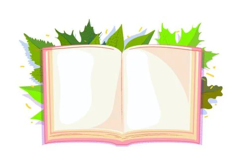 Copy space open book in green leaves. Spring template, Empty sheet with Stock Illustration
