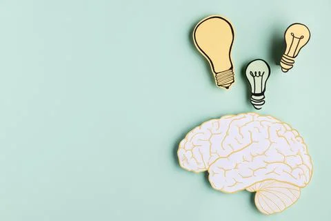 Copy space paper brain with light bulb Stock Photos