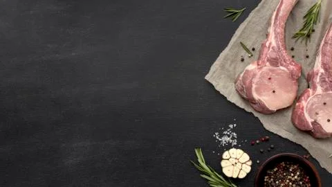 Copy space raw meat on baking paper Photo Stock Photos