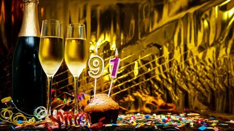 Copy space solemn background. Happy birthday golden background with number .. Foto stock