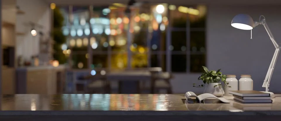 Copy space on a study table or working desk in a modern dark living room at.. Stock Illustration