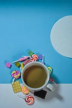 Copy space template with candy, chocolate and lollipop elements Stock Photos
