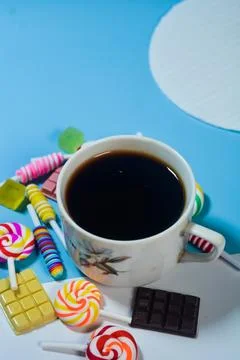 Copy space template with candy, chocolate and lollipop elements Stock Photos