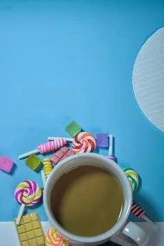 Copy space template with candy, chocolate and lollipop elements Stock Photos