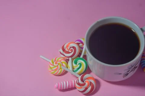 Copy space template with candy, chocolate and lollipop elements Stock Photos